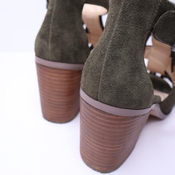 SOLE SOCIETY Delilah Fringe Heeled Sandal Green Suede Ankle Strap Women's 6 - Picture 5 of 9